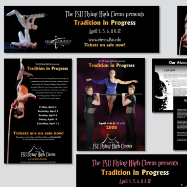 preview of graphic designs for FSU circus show promotional kit