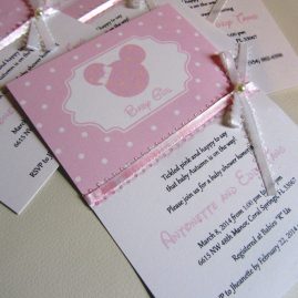 Minnie Mouse Baby Shower invitation with lace and pearls