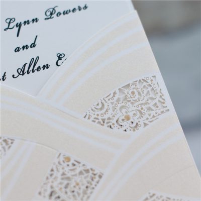 White Cross Sash Gold Accent Pocket Laser Cut Wedding Invitation - detail