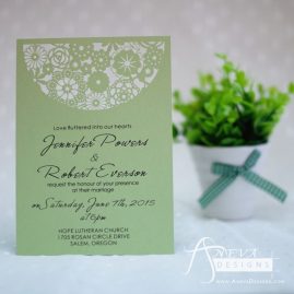 Boho Flowers Circle Top Wedding Invitation - green