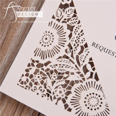 Flower Diagonal Corners laser cut paper wedding invitations - detail