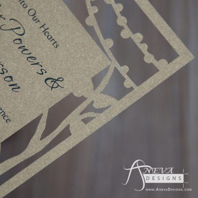 Tree and String Lights Frame laser cut wedding invitation - detail