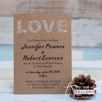 LOVE type laser cut paper wedding invitation