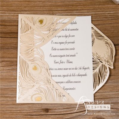 Peacock Feather Envelope with Metallic Accent laser cut invitation
