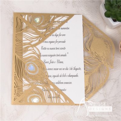 Peacock Feather Envelope with Metallic Accent laser cut  invitation
