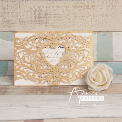 Centered Heart Swirls Wrap laser cut  invitations - gold