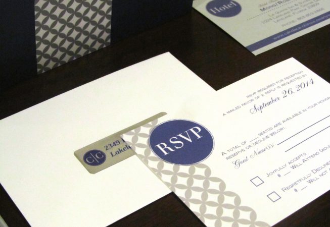 Gray Navy Wedding Package - RSVP card and envelope