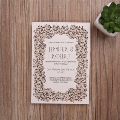 Floral Frame Laser Cut Flat Card Invitation - Blush Pink