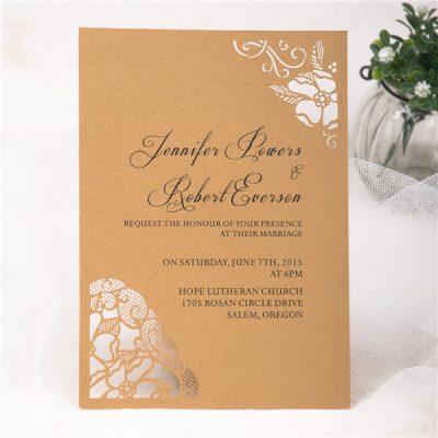 Peony Flower Corners Laser Cut Wedding Invitations - Metallic Gold