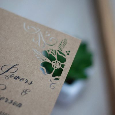 Peony Flower Corners Laser Cut Wedding Invitations - detail