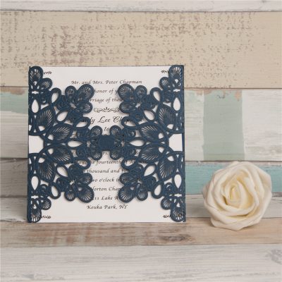 Abstract Flowers Unity Laser Cut Wedding Invitations - Navy