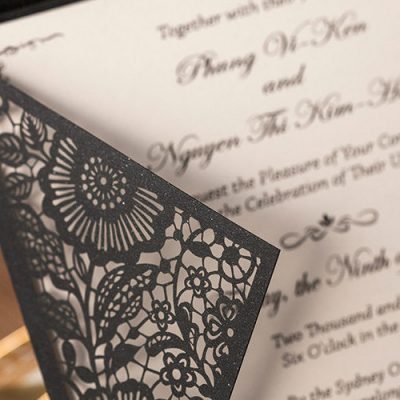 Detail - Floral Laser Cut Wedding Invitations - WPL0013, black