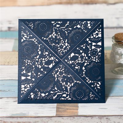 Floral Four Triangles Laser Cut Wedding Invitations - navy