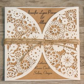 Rustic Floral Pocket with Twine String Laser Cut Wedding Invitaiton