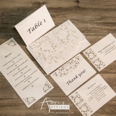 Laser cut matching cards available. RSVP, Reception, Table, and menu cards.