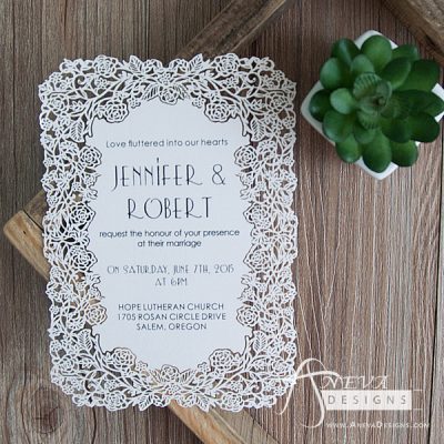 Floral Border Flat Card Wedding Invitations - white