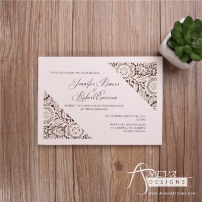 Flower Diagonal Corners laser cut paper wedding invitations