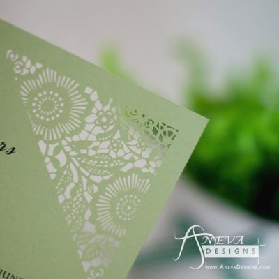 Flower Diagonal Corners laser cut paper wedding invitations - corner detail