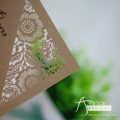 Flower Diagonal Corners laser cut paper wedding invitations - corner detail in kraft