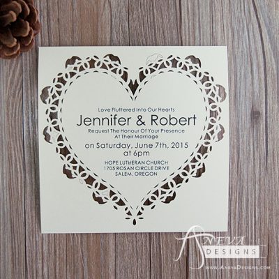 Heart Frame laser cut paper wedding invitations 