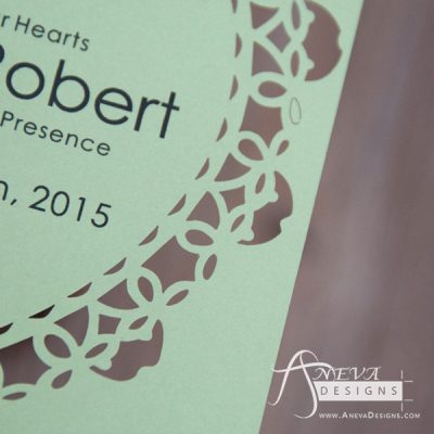 Heart Frame laser cut paper wedding invitations - detail