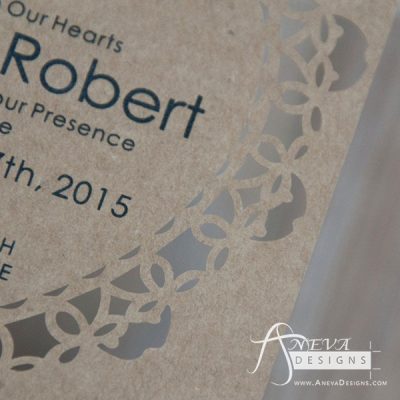 Heart Frame laser cut paper wedding invitations - detail