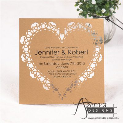 Heart Frame laser cut paper wedding invitations