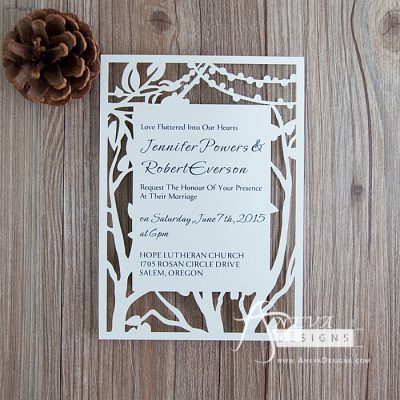 Tree and String Lights Frame laser cut wedding invitation