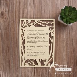 Tree and String Lights Frame laser cut paper invitations by Aneva Designs, LLC.