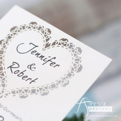 Sweetheart Flat Card laser cut paper wedding invitation - detail