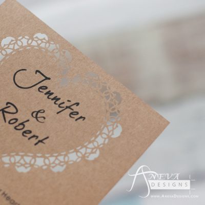 Sweetheart Flat Card laser cut paper wedding invitation - detail