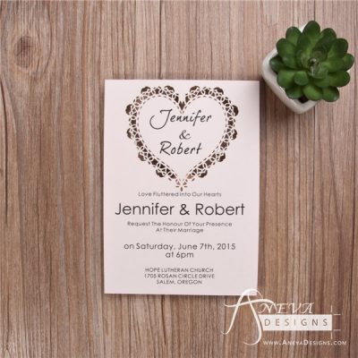 Sweetheart Flat Card laser cut paper wedding invitation
