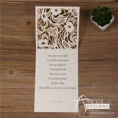 Delicate Floral Pocket laser cut wedding invitation