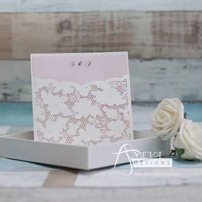 Embellished Floral Pocket laser cut wedding invitation