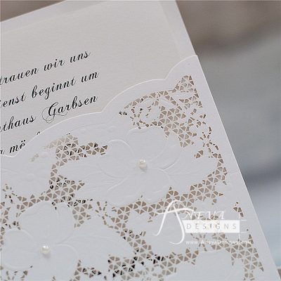 Embellished Floral Pocket laser cut wedding invitation