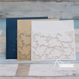 Embellished Floral Pocket laser cut wedding invitations