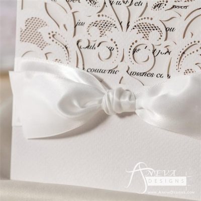 Intricate Symmetry Pocket with Ribbon laser cut wedding invitation - ribbon detail