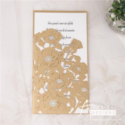 Peony Flowers with Metallic Accent laser cut wedding invitations