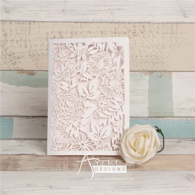 Garden Floral Card laser cut invitation - blush pink