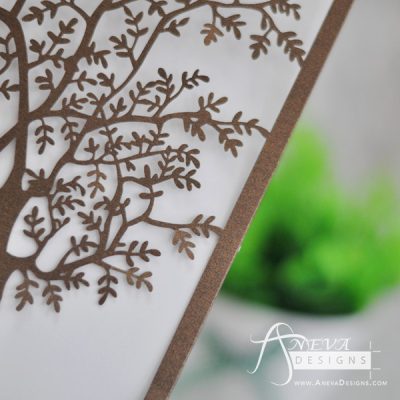 Tree Fold Card laser cut wedding invitation - detail