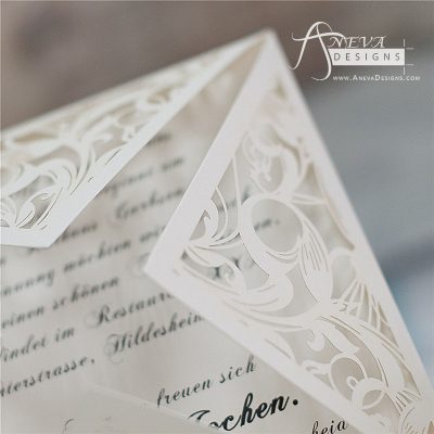 Swirling Stems Laser cut paper wedding invitations - detail