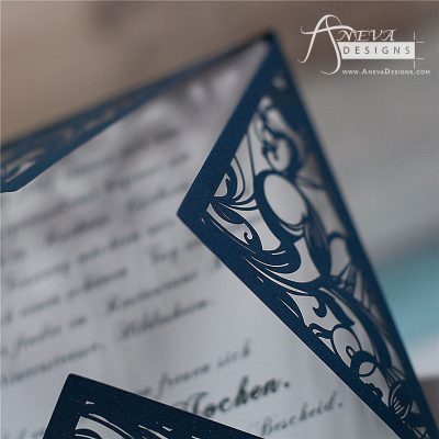 Swirling Stems Laser cut paper wedding invitations - navy detail