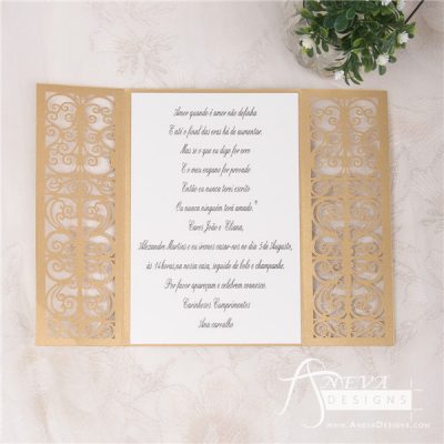 Vertical Scroll Panel Gatefold laser cut wedding invitation
