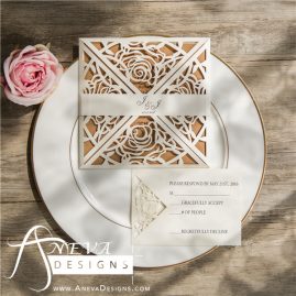 Rose 4 Panel laser cut wedding invitation - white